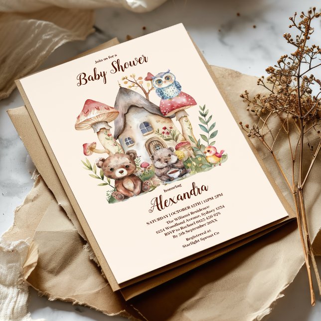 Cute greenery forest animals woodland baby shower invitation (Creator Uploaded)