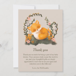 Cute Greenery Little Fox Baby Shower Thank You Card
