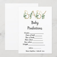 Cute Greenery Slogan Baby Shower Predictions Game