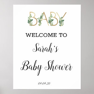 Cute Greenery Slogan Baby Shower Welcome Poster
