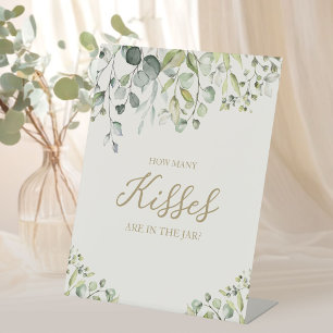 Cute Greenery Watercolor How Many Kisses Sign