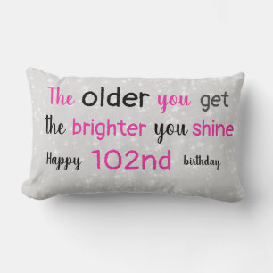 Cute grey and pink 102nd birthday lumbar cushion