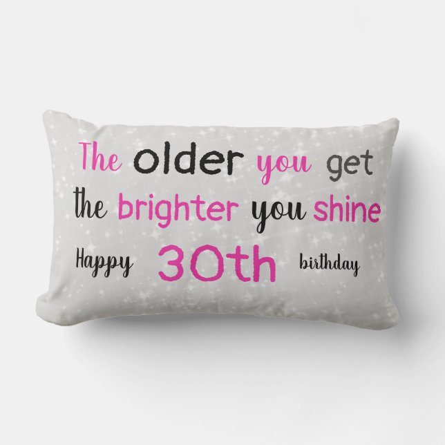 Cute grey and pink 30th birthday lumbar cushion (Front)