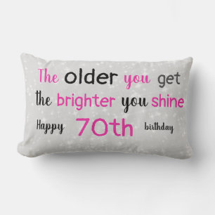 Cute grey and pink 70th birthday lumbar cushion
