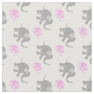 Cute Grey and Pink Baby Elephants Pattern Fabric