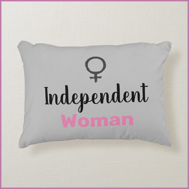 Cute Grey and Pink Independent Woman Decorative Cushion (Creator Uploaded)
