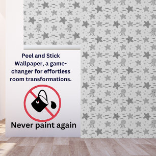 Cute Grey and White Kids Nautical Starfish Squid  Wallpaper