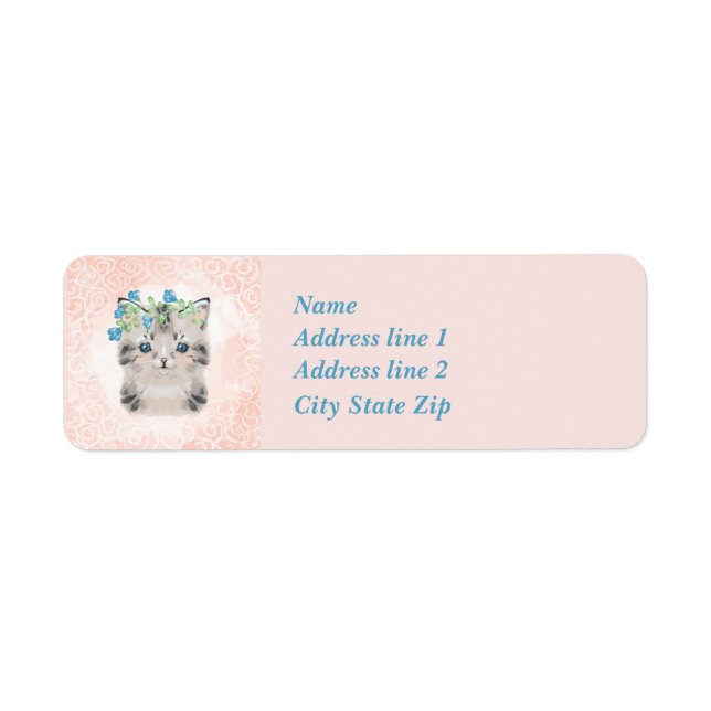 Cute Grey And White Kitty Drawing With Peach Lace (Front)