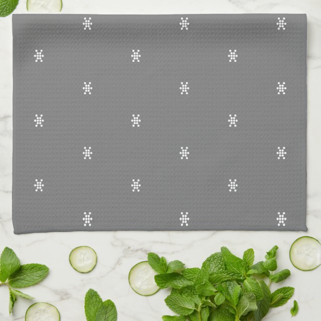 Cute grey and white modern snowflakes pattern tea towel (Folded)