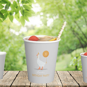 Cute Grey and Yellow Silly Goose Birthday Party Paper Cups