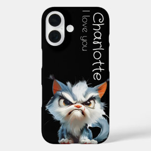 Cute grey angry cartoon cats name  iPhone 16 case