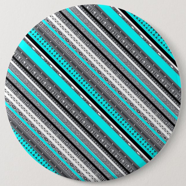Cute grey aqua aztec patterns 6 cm round badge (Front)