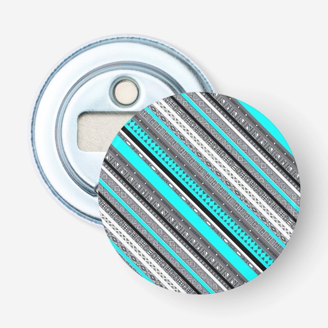 Cute grey aqua aztec patterns bottle opener (Front)