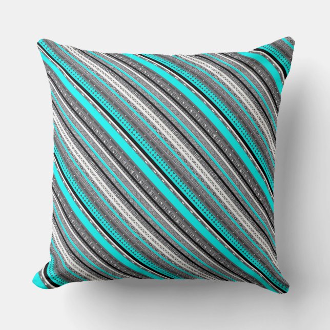 Cute grey aqua aztec patterns cushion (Front)