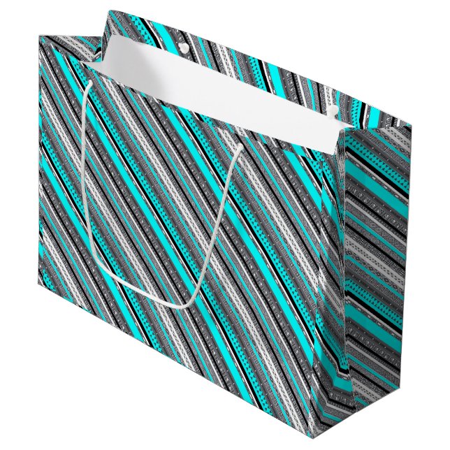 Cute grey aqua aztec patterns large gift bag (Front Angled)