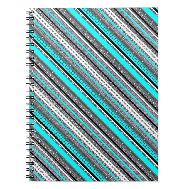 Cute grey aqua aztec patterns spiral notebook (Front)