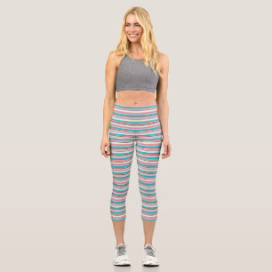 Cute grey aqua stripes capri leggings