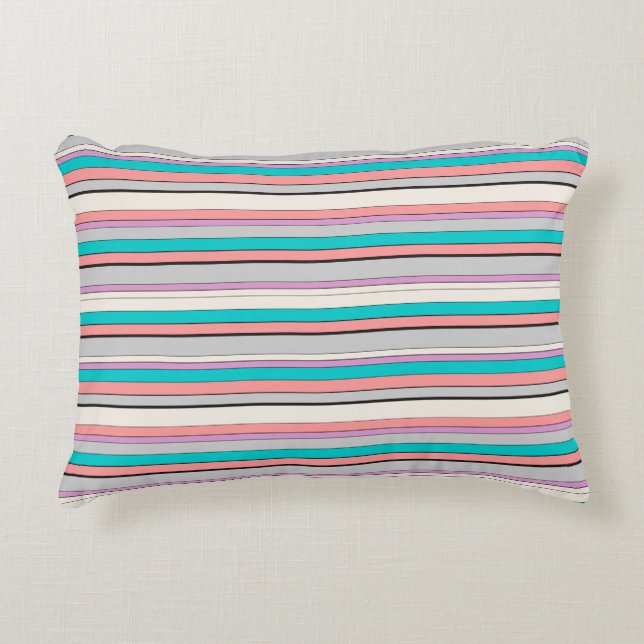 Cute grey aqua stripes decorative cushion (Front)