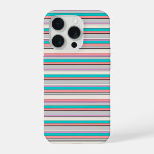 Cute grey aqua stripes iPhone 15 pro case