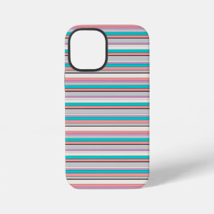 Cute grey aqua stripes iPhone 12 mini case