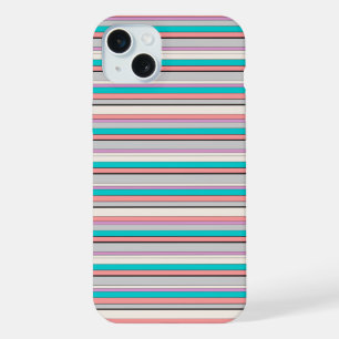 Cute grey aqua stripes iPhone 15 plus case