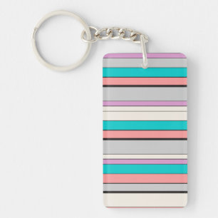 Cute grey aqua stripes key ring
