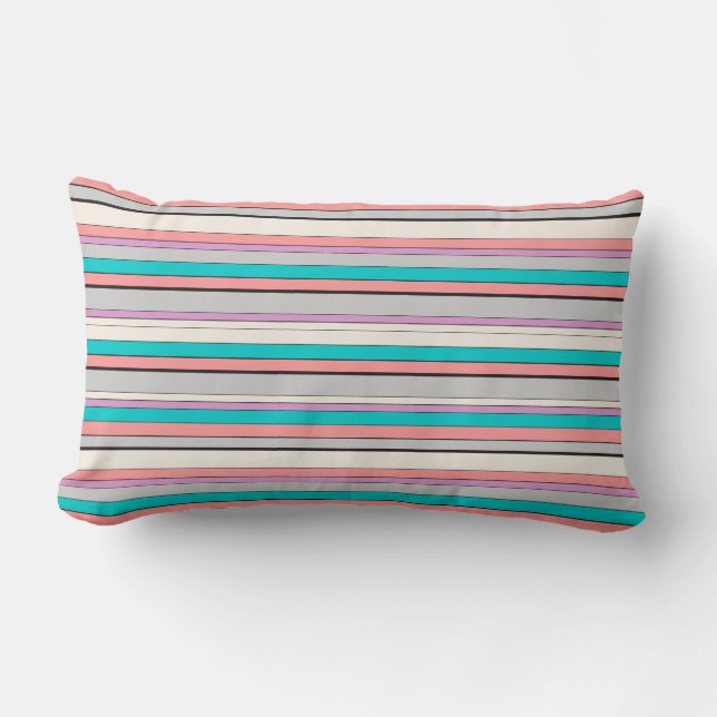 Cute grey aqua stripes lumbar cushion (Front)