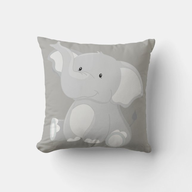 Cute Grey Baby Elephant Cushion (Front)