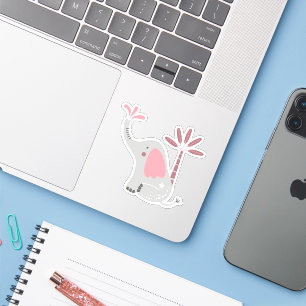 Cute Grey Baby Elephant Pink Palm Tree Laptop