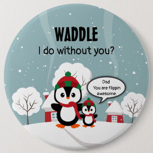 Cute Grey Baby Penguin In Winter Snow 6 Cm Round Badge