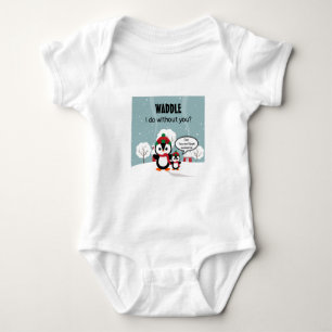 Cute Grey Baby Penguin In Winter Snow Baby Bodysuit