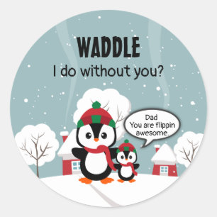 Cute Grey Baby Penguin In Winter Snow Classic Round Sticker