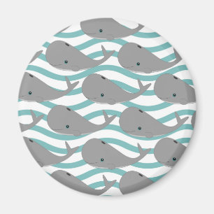 Cute Grey Baby Whale on the Waves Cartoon Magnet
