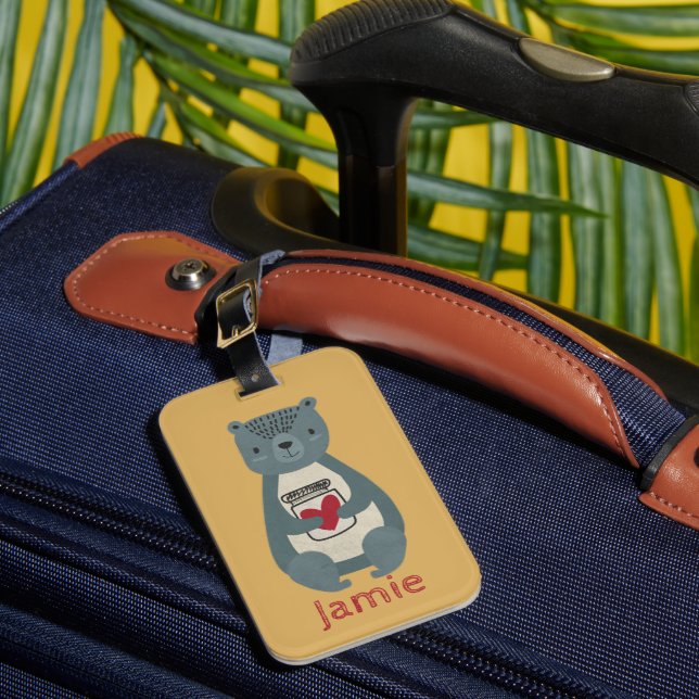 Cute Grey Bear Luggage Tag (Front Insitu 1)