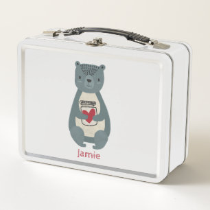 Cute Grey Bear Metal Lunch Box