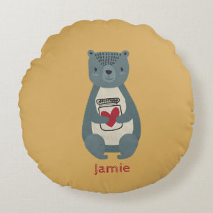 Cute Grey Bear Round Cushion