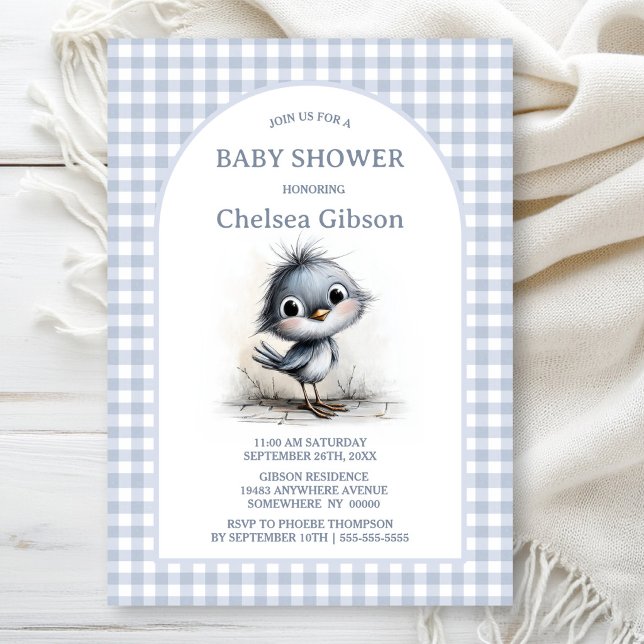 Cute Grey Bird Baby Shower Invitation (Creator Uploaded)