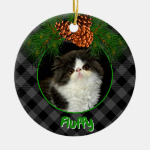 Cute grey black plaid pinecone pet photo template ceramic tree decoration