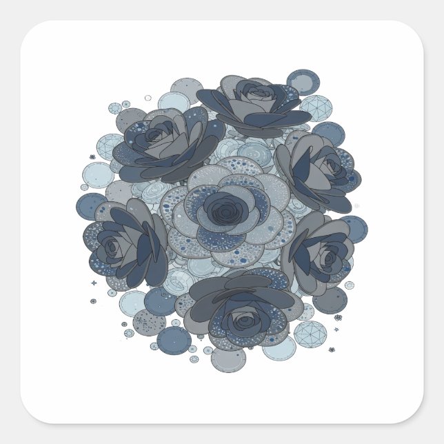 Cute Grey BLUE ROSES AND DIAMONDS Craft Sticker (Front)