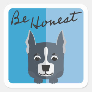 Cute Grey Boxer Puppy Blue Be Honest Square Sticker