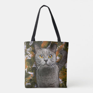 Cute Grey British Shorthair Cat Portrait Painting  Tote Bag