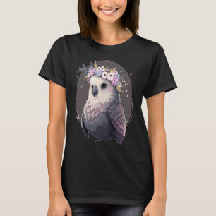 Cute Grey Budgie Parakeet Bird Flower Crown Pet Bi T-Shirt