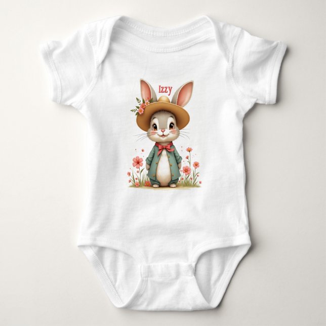 Cute Grey Bunny Baby Bodysuit (Front)