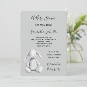 Cute Grey Bunny Rabbit Baby Shower Invitation