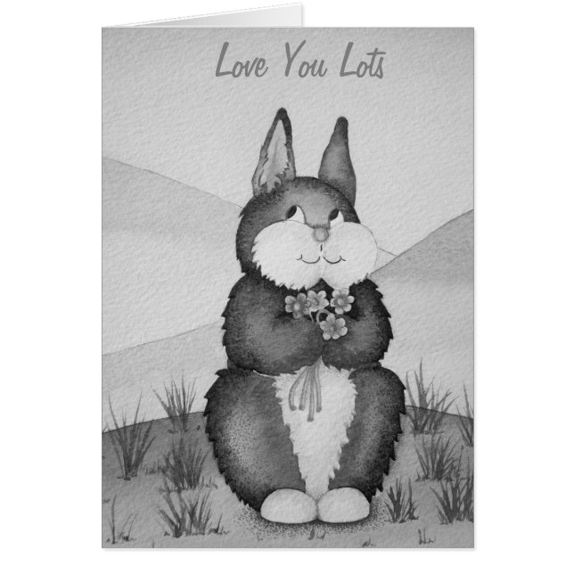 cute grey Bunny smiling with flowers love (Front)