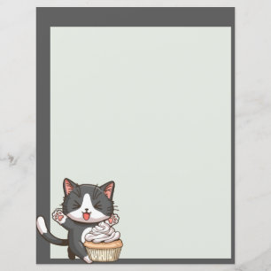 Cute grey cat and cupcake Paper Sheet