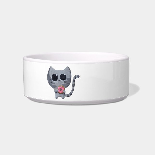 Cute Grey Cat and Doughnut Bowl (Front)