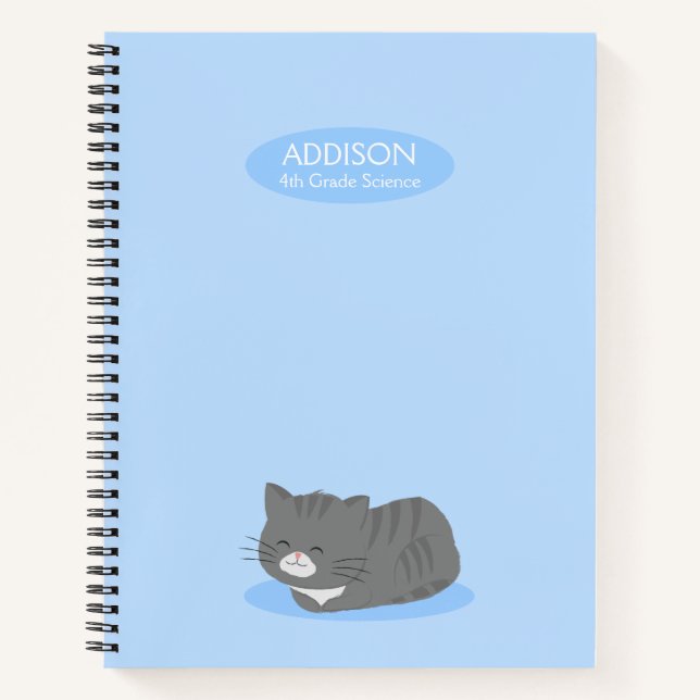 Cute Grey Cat Blue Spiral Notebook (Front)