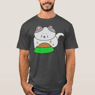Cute Grey Cat Eating Cat Food T-Shirt