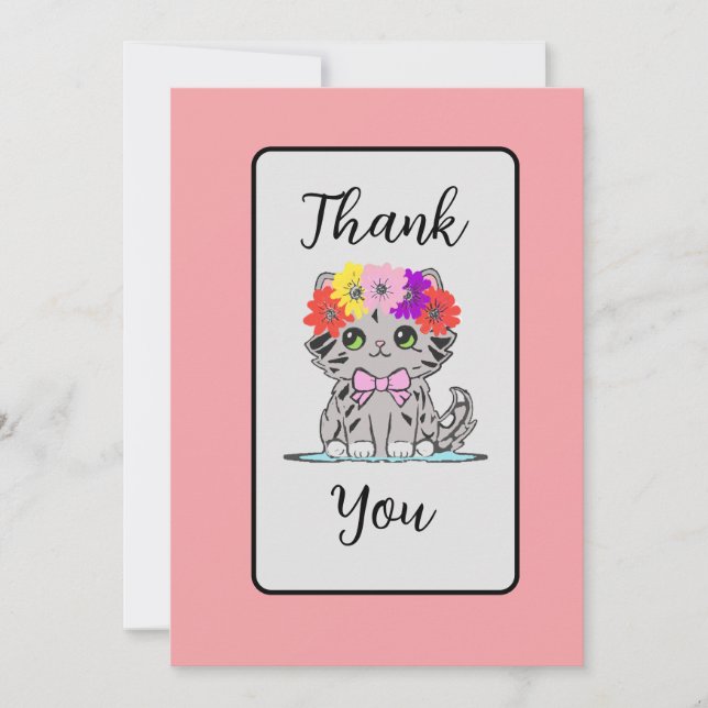 Cute Grey Cat Flat Thank You Card (Front)